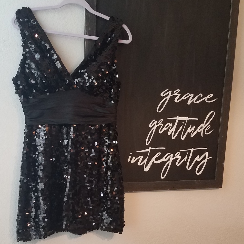 Black Sequin Dress with satin waist